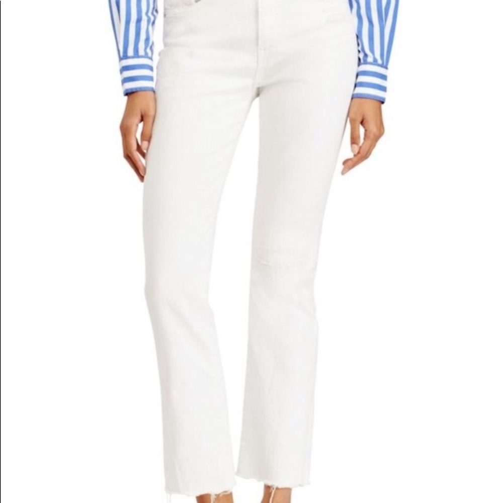 Polo Ralph Lauren The Chrystie Kick Flare CROP White Jeans Distress Hem Size 29